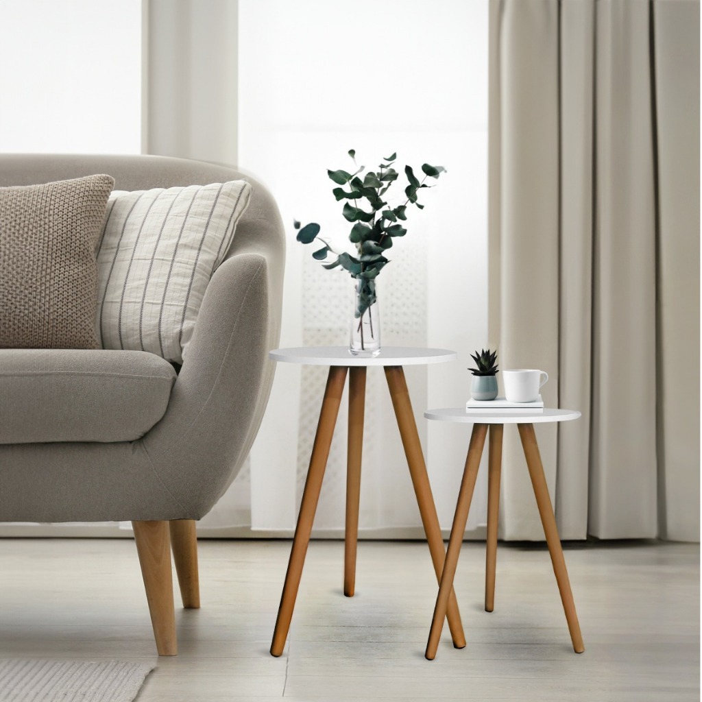 Conjunto de Mesinhas Canto E Apoio Pe Palito Madeira Tripe Porta Quadros E Objetos MDF Branco Ou Preto Kelan! Peça o seu JÁ!!!