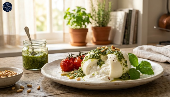 Receita de Burrata com Pesto